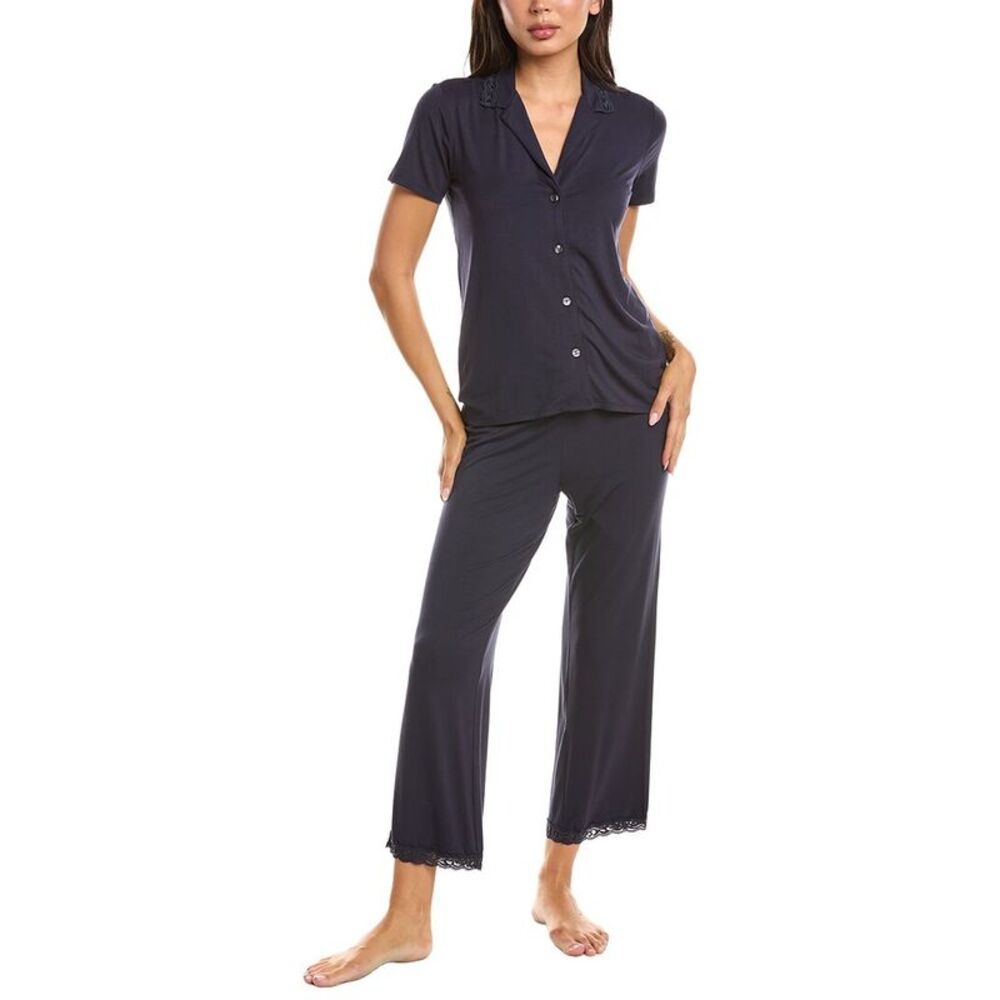 Natori Womens  Feathers Essentials Lace Applique Notch Pajama Set